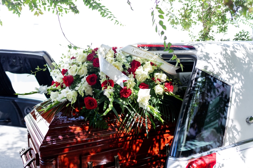 Coffin in hearse at a funeral